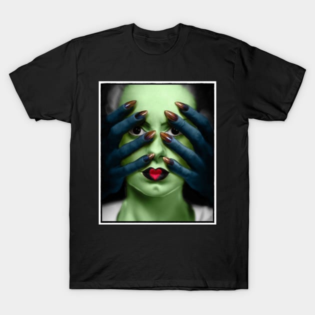 Peek a Boo Who Bride of Frankenstein Blue Claws T-Shirt by OrionLodubyal